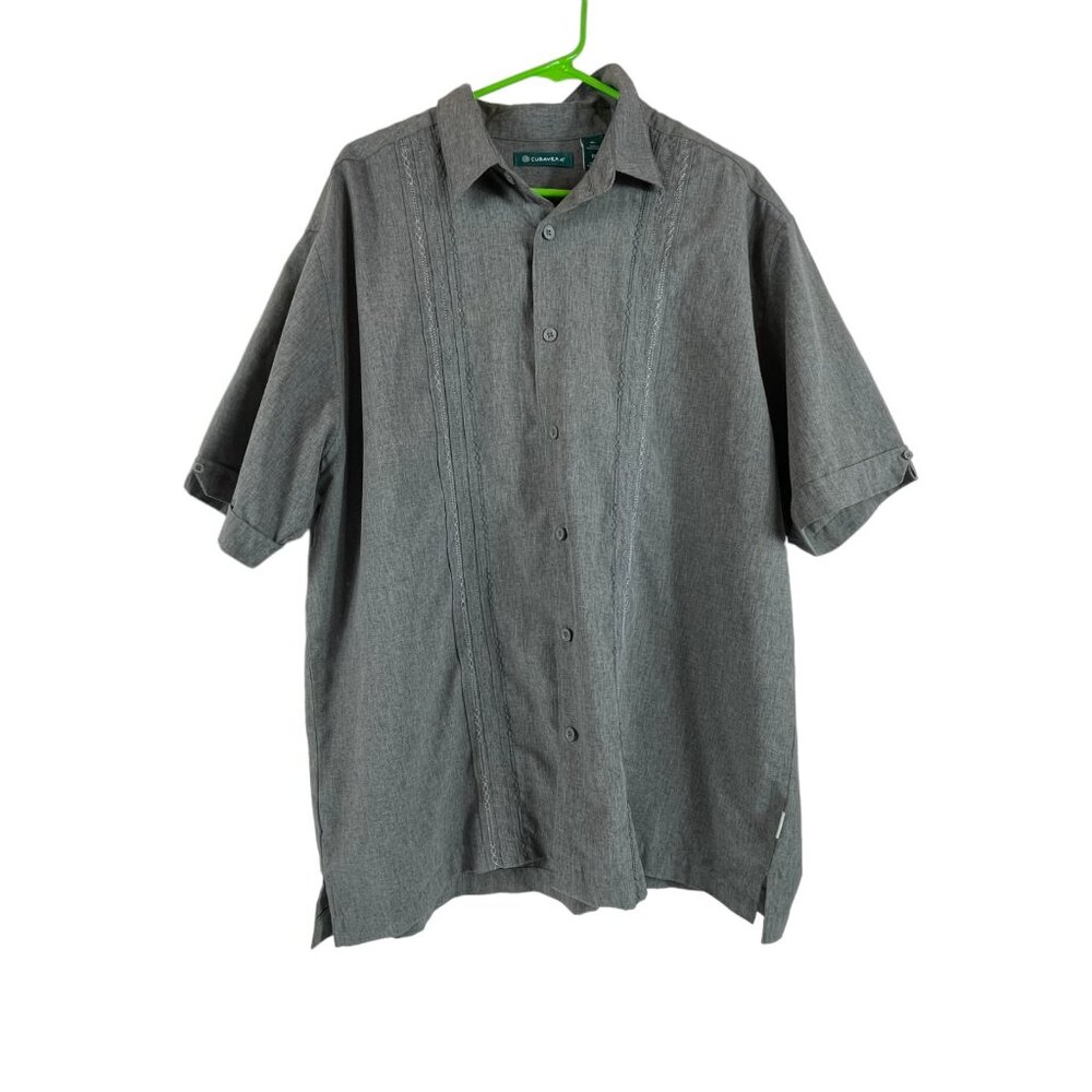 Cubavera Button Front Camp Shirt XL Mens Gray Embroidered‎ Aloha Casual Summer